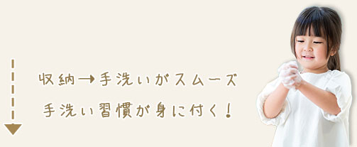 収納→手洗いがスムーズ 手洗い習慣が身に付く！